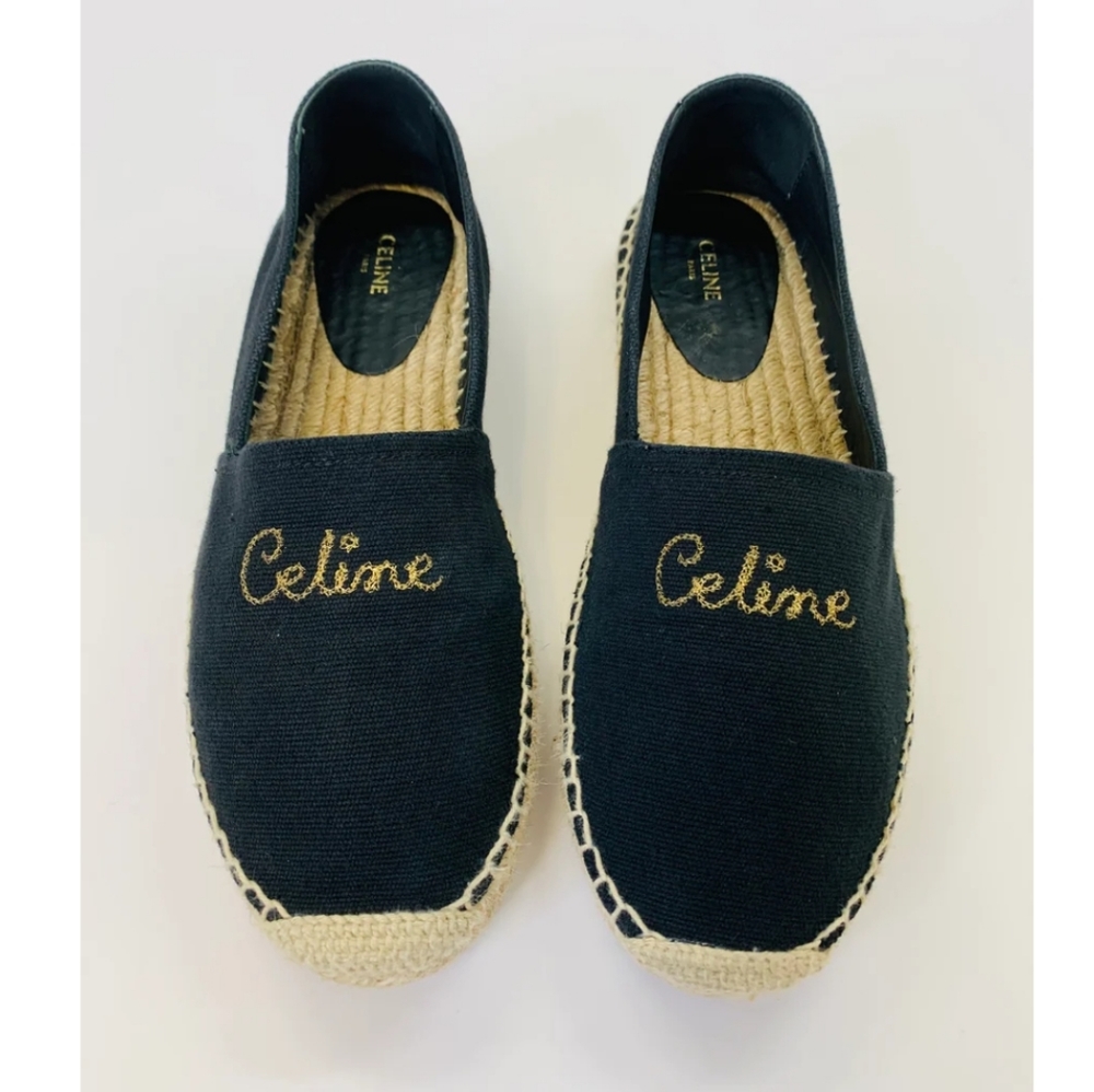 Celine 9 black canvas 39 espadrilles sneaker shoe flats gold designer
